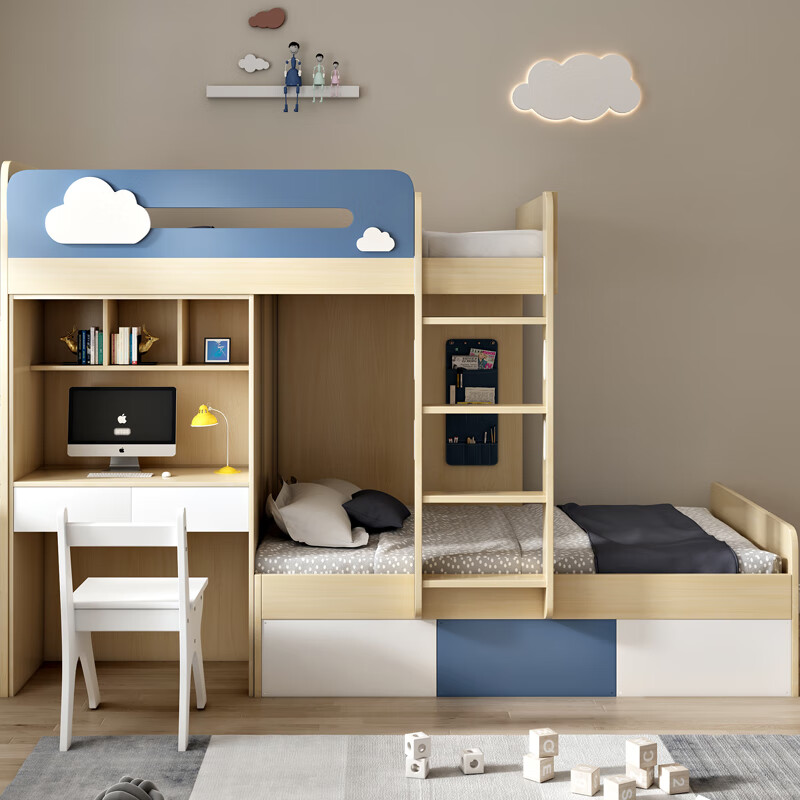 缦宛木姐弟床s型上下 床上下铺平行高低床上下同宽双层床姐弟床s型
