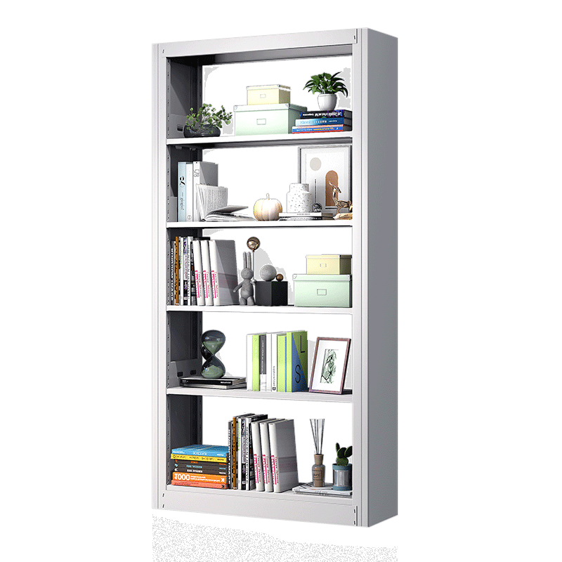 奈高钢制书架学校图书馆书籍柜书店家用落地资料架档案架阅览室铁艺展示架储物架灰白色单面五层主架