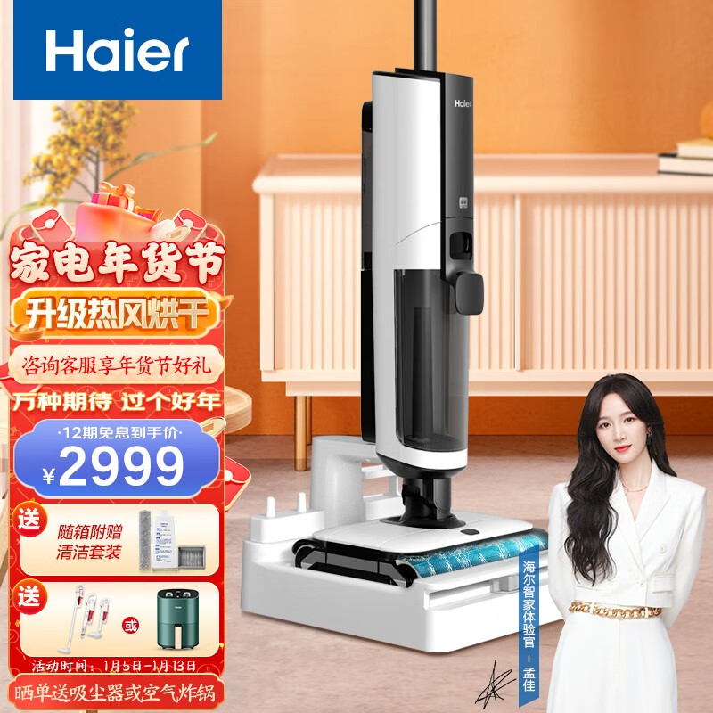 海尔（Haier）洗地机家用无线APP智能交互双滚刷双动力大吸拖洗一体全自动拖地机Z9PRO电解水除菌自清洁吸尘器 双动力/APP/烘干