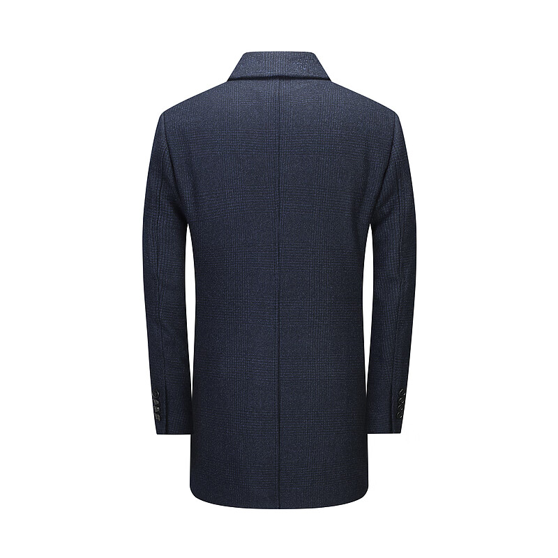 MAYOR男装 冬季Loro piana面料藏青色暗格纹西服领大衣 深蓝 M （170/92A）