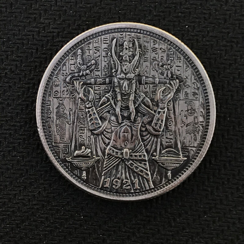 萌依儿狼神阿努比斯古埃及象形文字心脏与羽毛复古把玩硬币吊坠欧美文