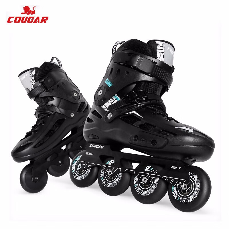 美洲狮(COUGAR)成人平花休闲两用溜冰鞋专业刷街轮滑鞋 黑色41码