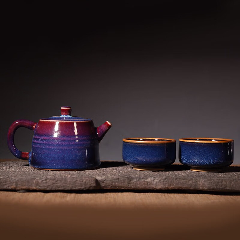 隐庐 周家造 纯手工钧瓷茶具小套装陶瓷一壶两杯钧窑茶壶 整套送礼品