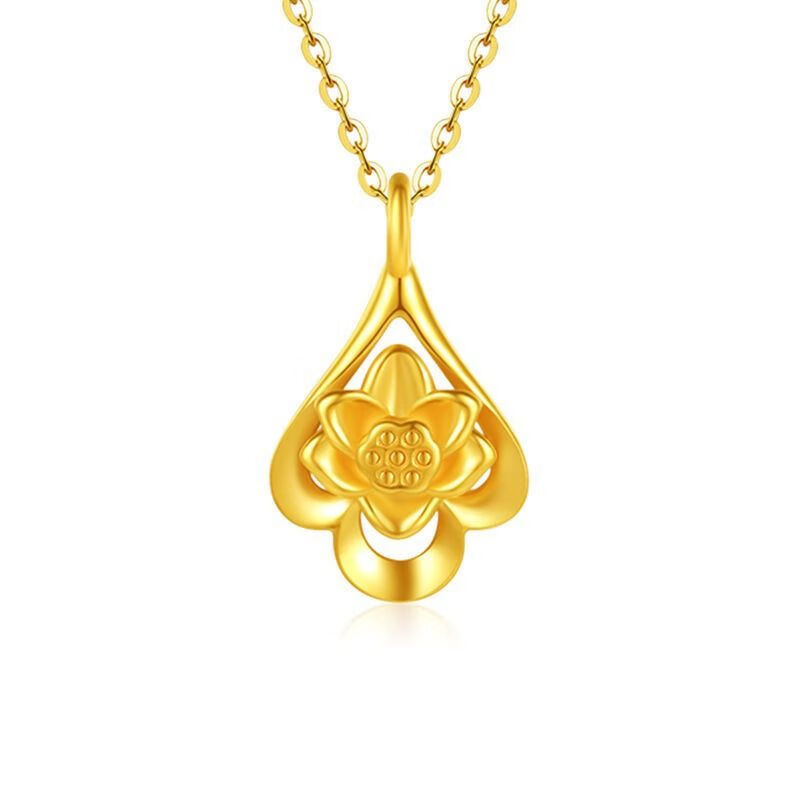 oidsg老凤凰黄金水滴莲花吊坠女足金999生日礼物送妈妈女友锁骨链项链