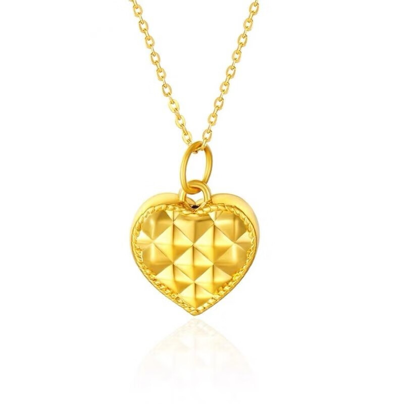 百年老凤祥999爱心项链小香风菱格纹爱心项链3d硬金情人节礼物送 菱格