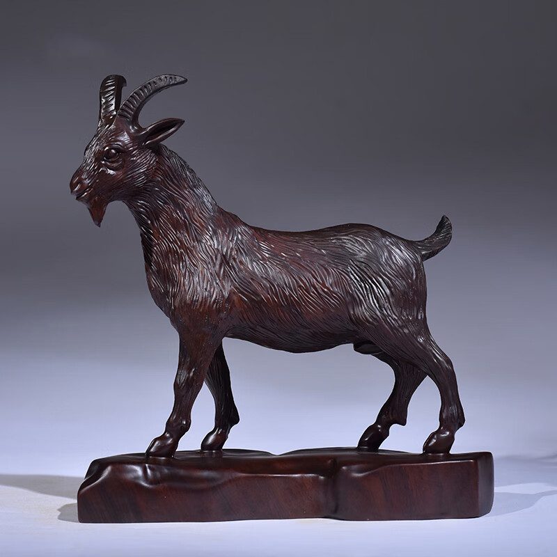 梵粟 黑檀木雕山羊摆件实木雕刻工艺品客厅装饰品酒柜摆件商务礼品