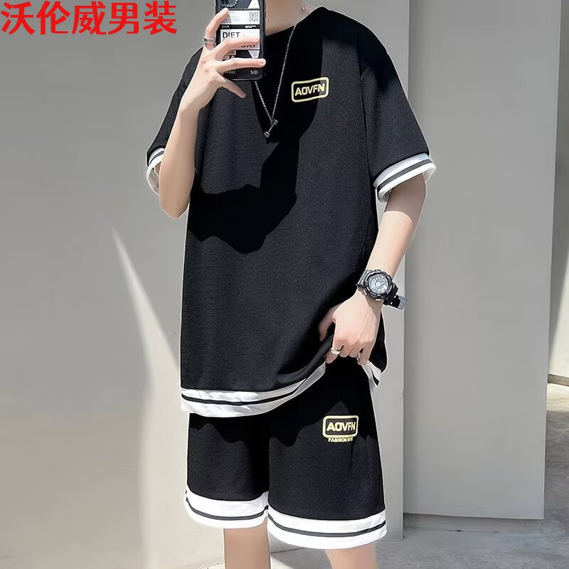 沃伦威(wolunwei)沃伦威 两件套装男装运动服夏季一套搭配帅气短袖