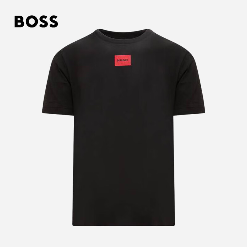 【8成新】雨果博斯（HUGO BOSS）纯色logo圆领短袖T恤男款50447978001 黑色 XXL 