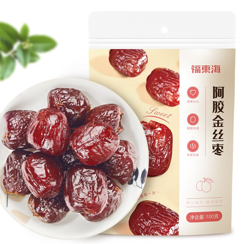 福东海 阿胶金丝枣100g 精选阿胶枣水晶蜜饯即食休闲零食原料 1袋装