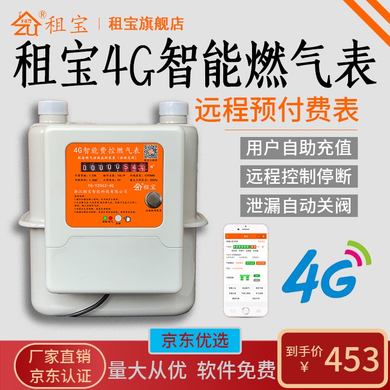 燃气表安全燃气泄漏检测自动关阀远程预付费出租房 智能4g燃气表(g2