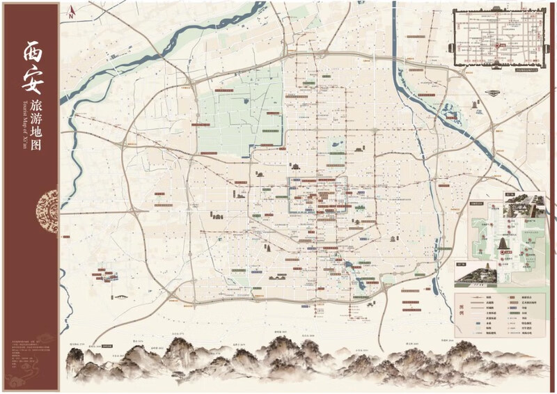 【西安旅游地图】 遇见长安 赴一场千年之约 十三朝古都 展开约80*60cm 西安及其周边 旅游景点与文化特色