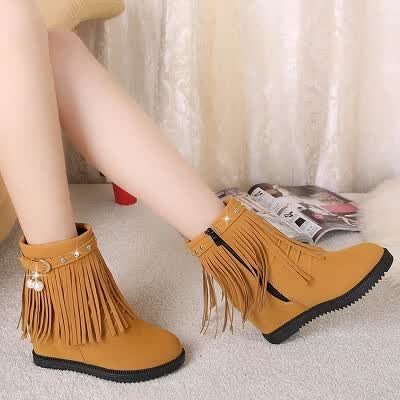 【特价清仓】红蜻蜓短靴女商场同款秋冬流苏女靴短筒马丁靴内增高英伦