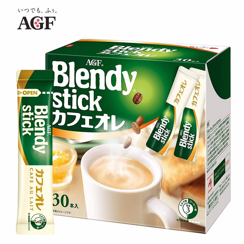 AGF日本速溶咖啡欧蕾微苦微甜牛奶拿铁固体饮料冲饮 苦味咖啡欧蕾30条/盒