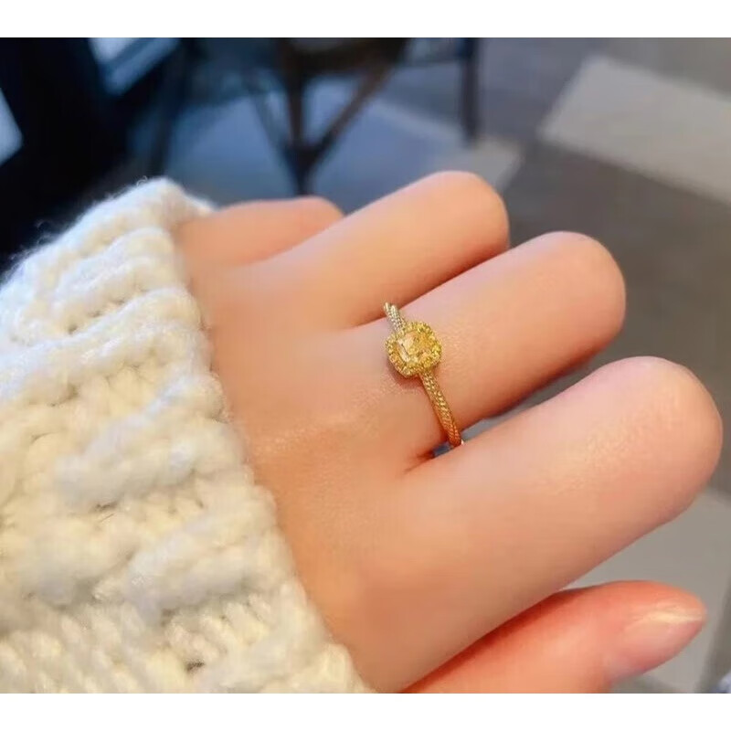 shulifu  小方糖戒指小众时尚轻奢黄钻方糖开口黄水晶女 小方糖戒指