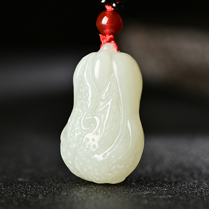 菩本 天然新疆和田玉百财挂件白玉白菜聚财项链吊坠情侣款 白玉(立体)