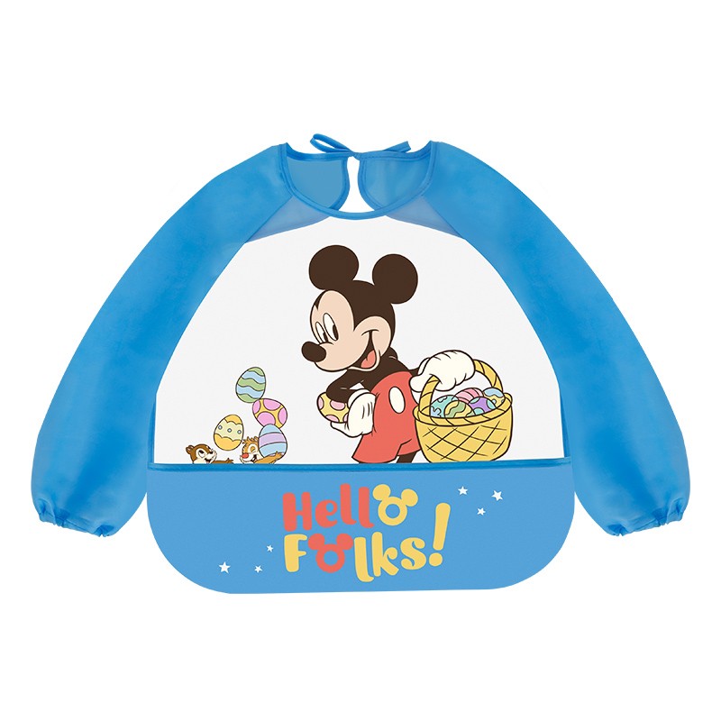 迪士尼（Disney）饭兜 0-3岁宝宝吃饭防水反穿衣长袖画画罩衣 2-3岁  四季伙伴蓝/大号