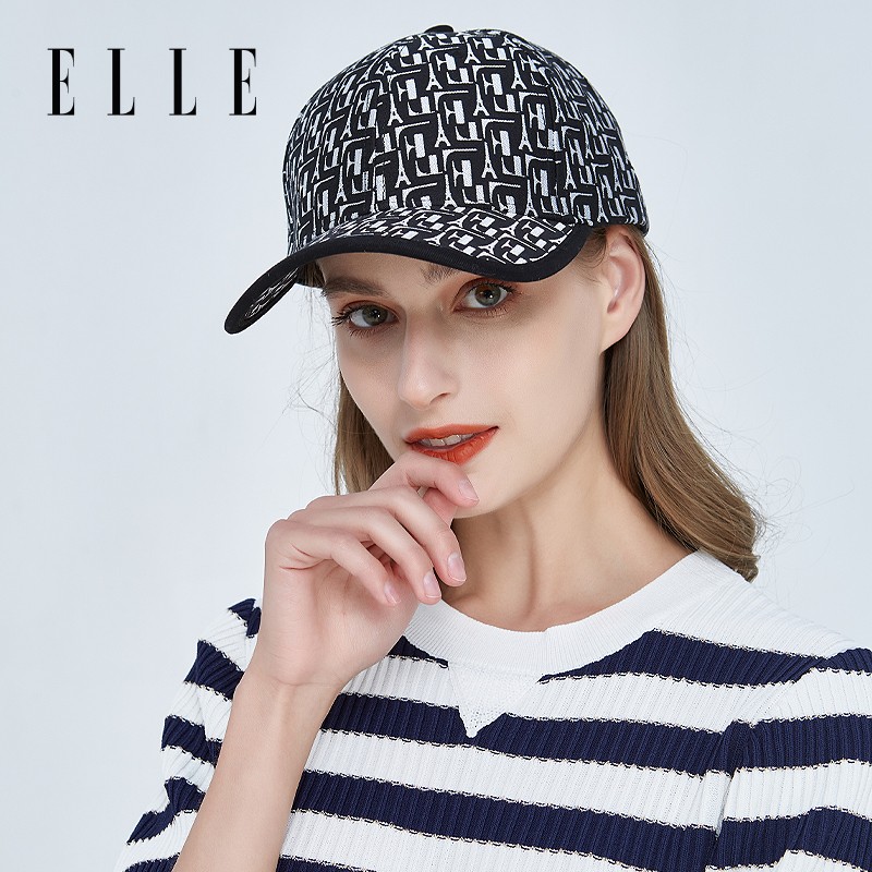 ELLE棒球帽男女时尚情侣鸭舌帽户外遮阳防晒提花帽子可调节 气质黑 均码可调节