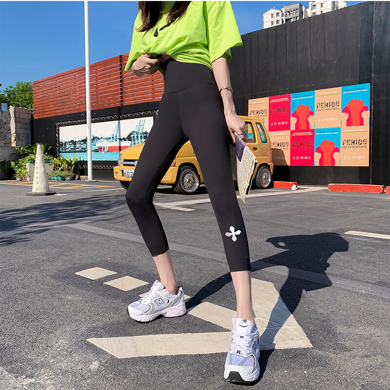 浅虽红2024夏新款十字心鲨鱼裤五分打底裤大码外穿女裤bef 7 分裤 m