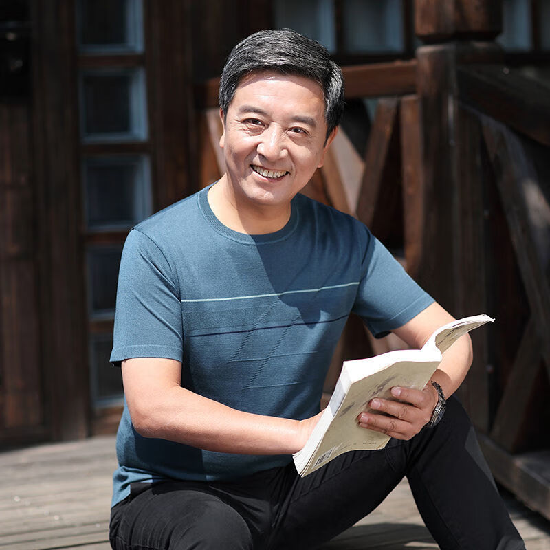 老人老头圆领汗衫超大码t恤爸爸装夏装冰丝短袖t恤中老年男士圆领上衣