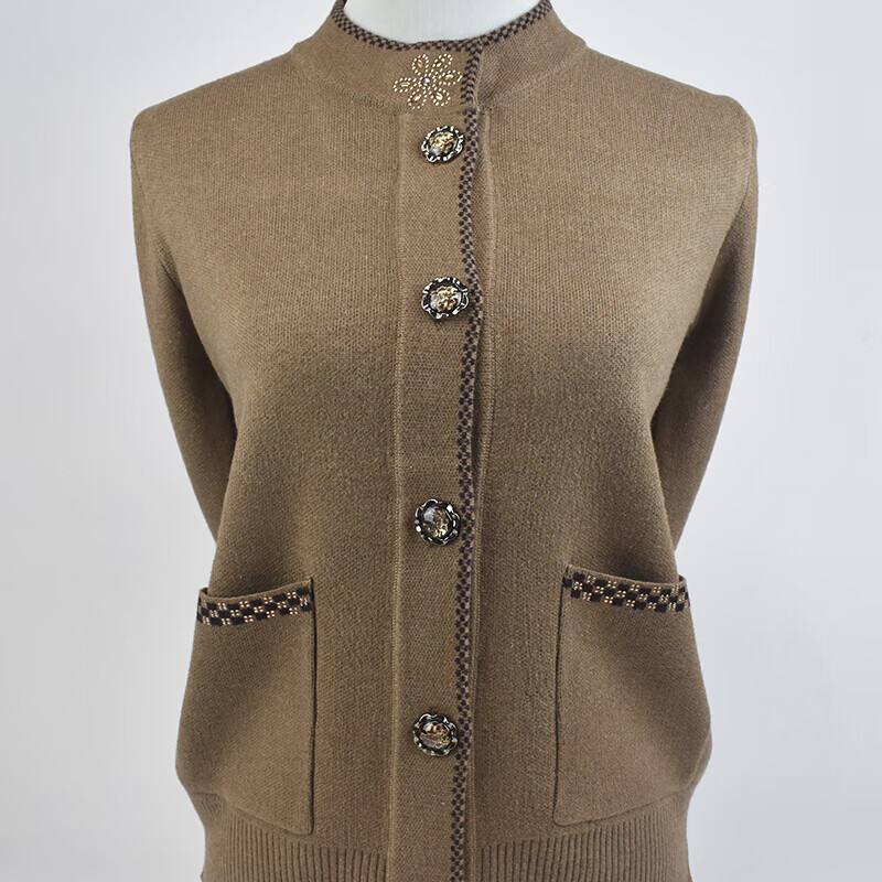 中老年女士开身毛衣中年妇女秋季开口毛衣奶奶装羊毛衫针织上衣服人