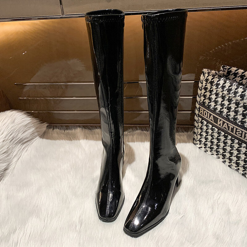 夏天穿的中高跟长靴过膝女搭配裙子的鞋子短裙美式辣妹女春秋英伦不粗