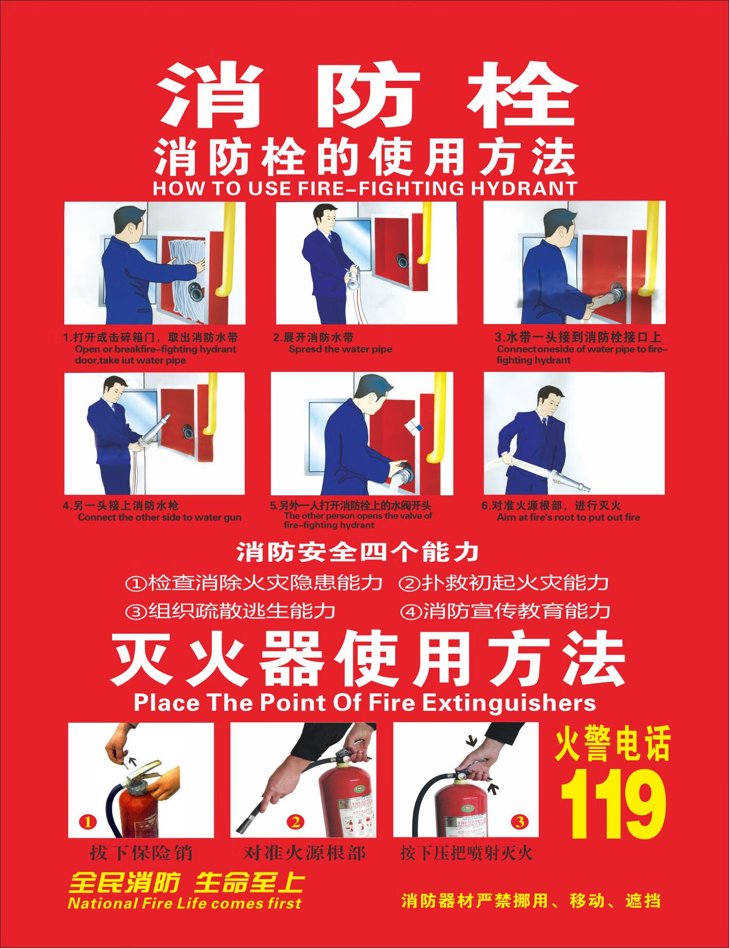 棉柔洁 消防栓消防箱贴纸消火栓灭火器使用方法说明消防安全标识贴纸