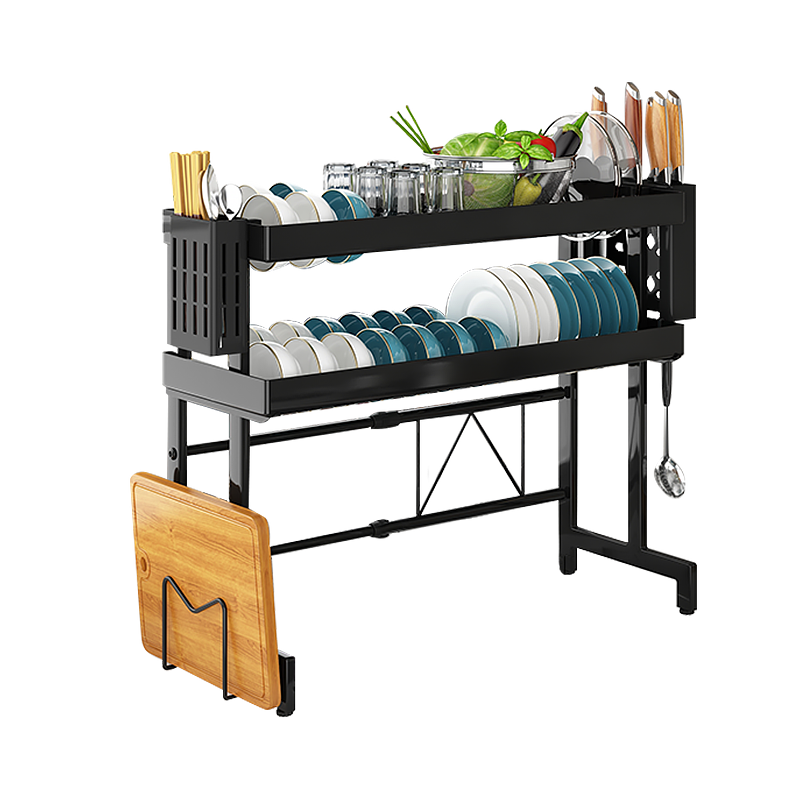 水天一方 厨房置物架碗架可伸缩水槽沥水架碗碟盘筷子刀具菜板水池收纳架 双层伸缩【55-88cm】刀架+筷筒+菜板架+挂钩