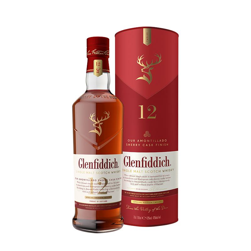 格兰菲迪（GLENFIDDICH）天使雪莉12年苏格兰单一麦芽威士忌洋酒礼盒700ml