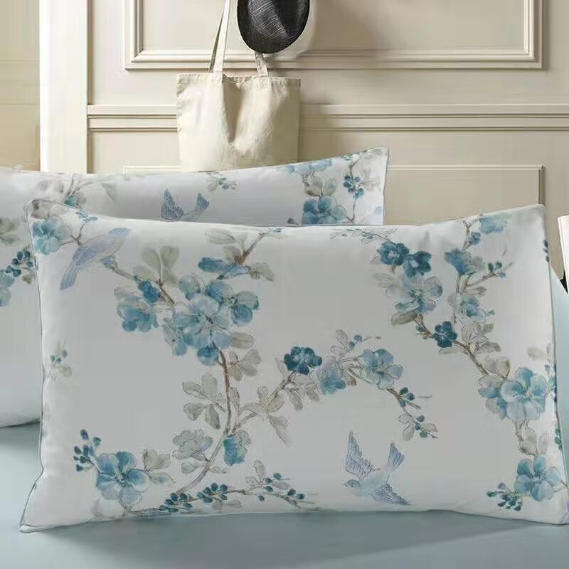 柳庭 家纺 全棉60支贡缎枕套 纯棉枕头套一对装 江南春 48x74cm