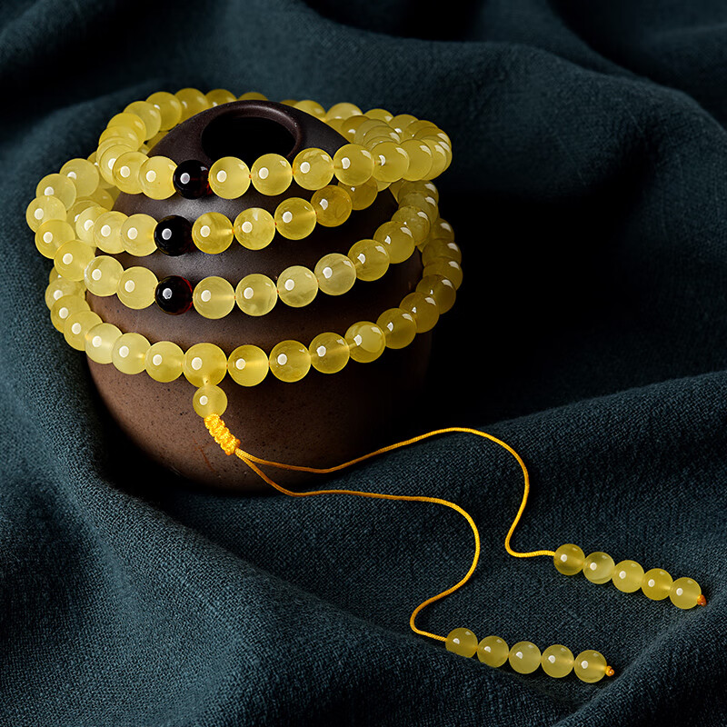 宫艳 随型多圈满蜜黄琥珀蜜蜡108颗天然原石密腊手链男女士金绞蜜手串