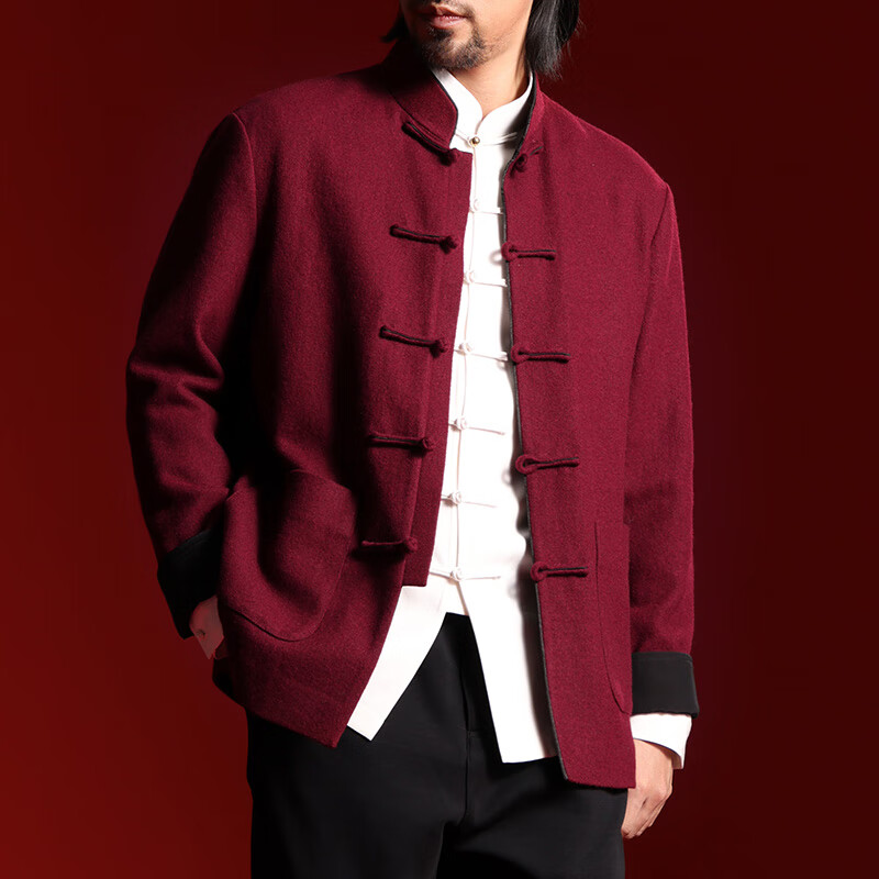 qie)新年羊毛唐装男春装上衣中青年新中式盘扣宴会礼服中国风男装华服