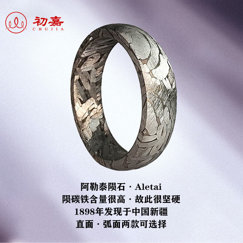 初嘉 至纯天铁指环 阿勒泰镍铁陨石戒指 太空情侣结婚对戒男女 直面