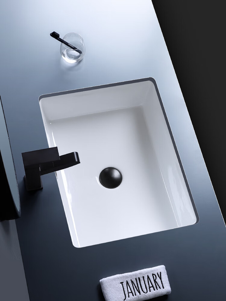 台下盆洗脸盆嵌入式长方形平底陶瓷大小尺浴室柜阳台洗手盆单盆 14寸