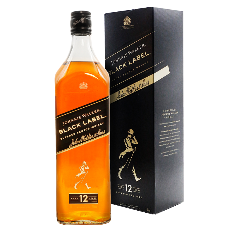 尊尼获加（Johnnie Walker）黑方 黑牌 12年 苏格兰 调和型 威士忌 洋酒 1000ml