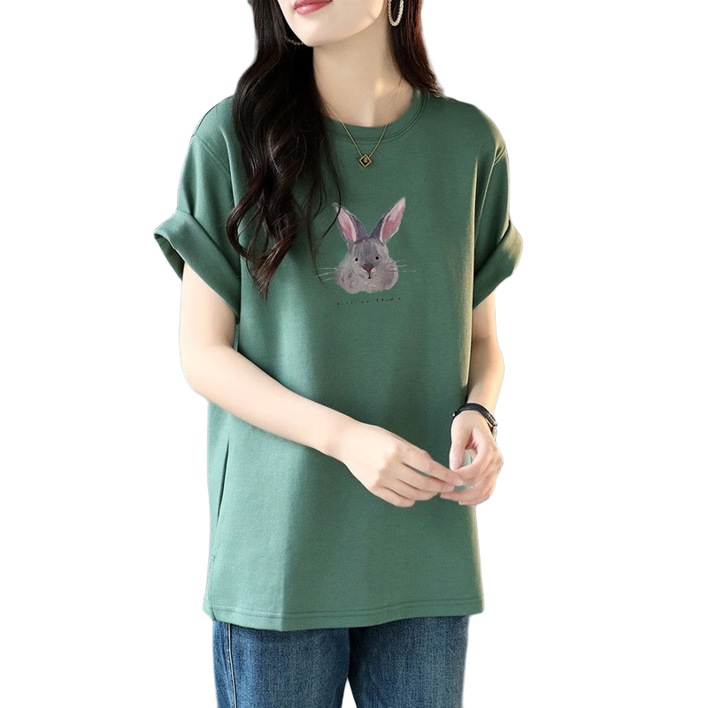 ɯ�ݶ���΢�ִ���Ůװ2024��װ��Ʒ�������ݰٴ�ӡ������T��Ů����18044 ��ɫ-���� 3XL����160-180�ﴩ��