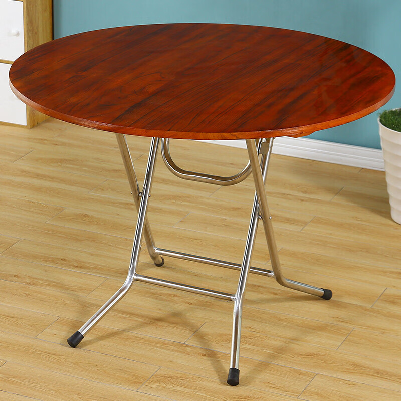 白鹿原折叠圆桌实木餐桌吃饭桌子大圆桌简易折叠桌家用小桌子 棕红色