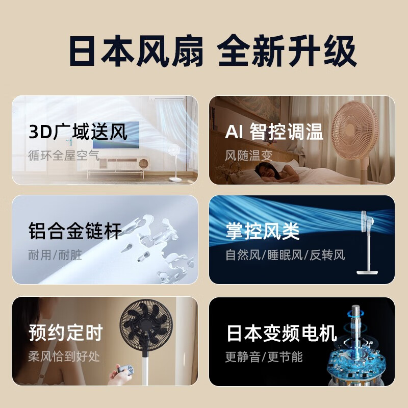 西哲（sezze） 日本空气循环电风扇办公家用落地智能台立两用直流变频定时遥控桌面风扇288plus 珍珠白288plus（蓝牙款）