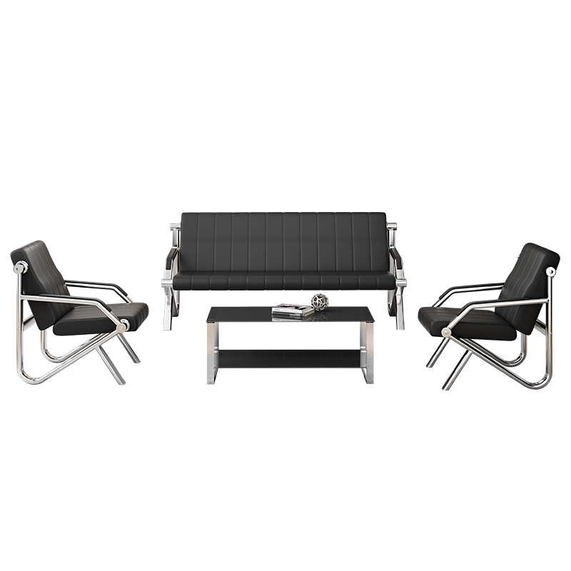 阔森(kuoson)办公家具办公沙发商务简约接待会客西皮沙发茶几组合  1+1+3+长茶几黑色钢架款