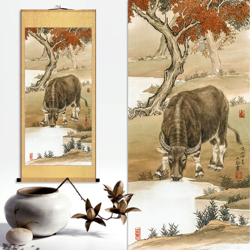 生肖牛画风水挂画客厅书房卷轴画童子骑牛国画牛的图案装饰画 1福牛