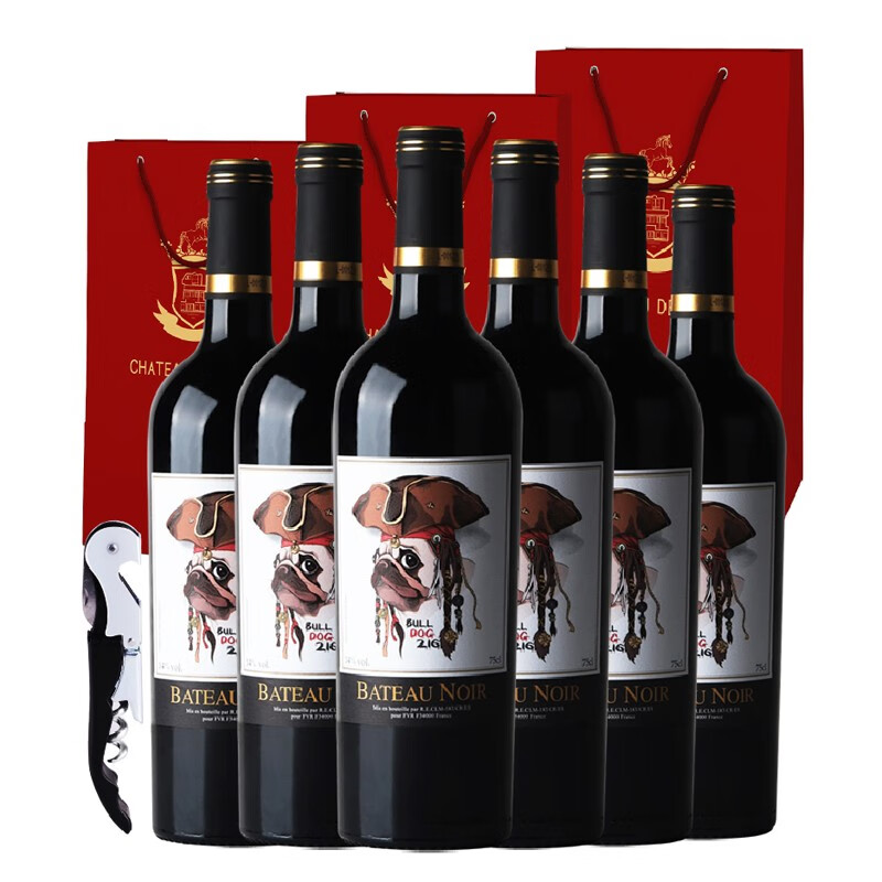 【玫嘉】法国朗格多克原装原瓶进口 黑舰重型瓶斗牛犬216干红葡萄酒红酒稀有14度750ml*6瓶 整箱