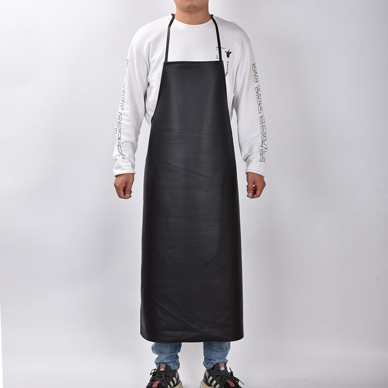 水產(chǎn)防水防皮革PU圍裙飯店廚房洗碗工作服罩衣加厚不掉皮大圍腰 純黑色 大號(hào)皮革圍裙
