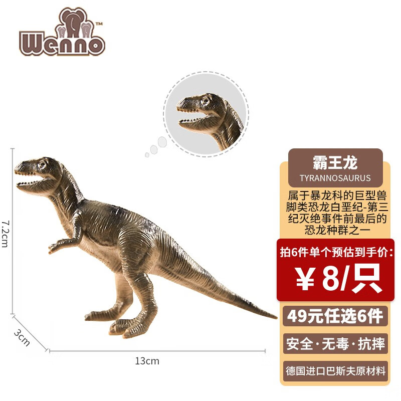 【精选】Wenno儿童仿真动物模型侏罗纪恐龙玩具3岁玩具男童小动物玩具亲子过家家霸王龙 霸王龙