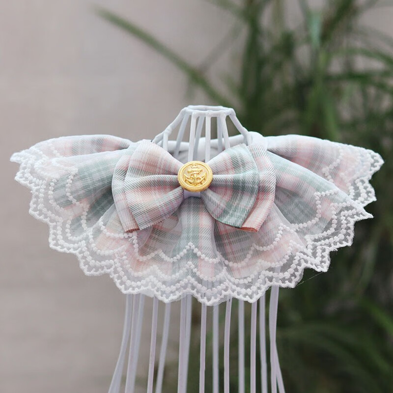 蕾丝围脖装饰品猫咪围兜公主风可爱颈饰 冰淇淋色 xs-适合15-20cm颈围