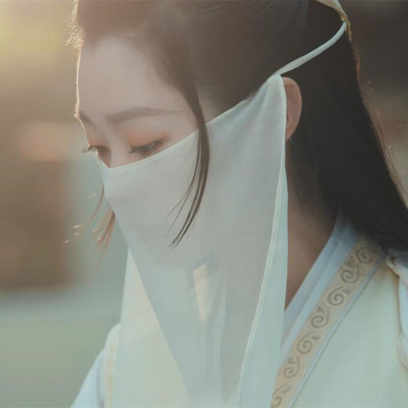瓷俪新品面纱古风汉服面纱古装仙女白遮面飘逸系带舞蹈表演头饰古风