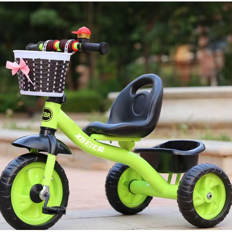 XBEIER 儿童三轮车脚踏车手推车2-3-5-6岁宝宝婴幼儿溜娃小孩推车轻便 豪华款绿色
