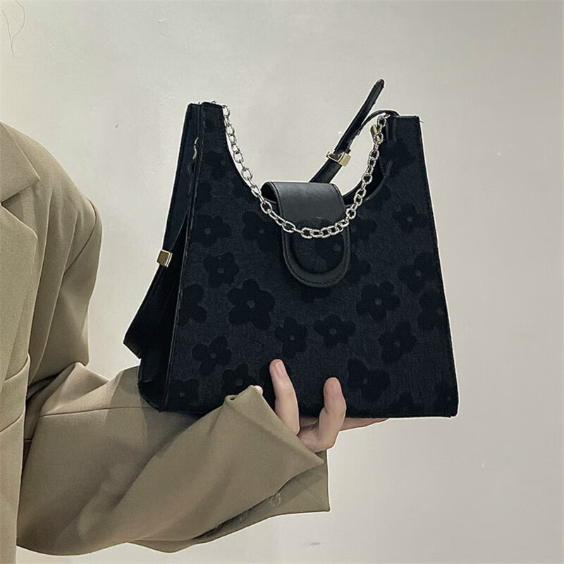 ol包包女2022新款潮百搭高级感is小众质感黑色单肩斜挎腋下包 黑色