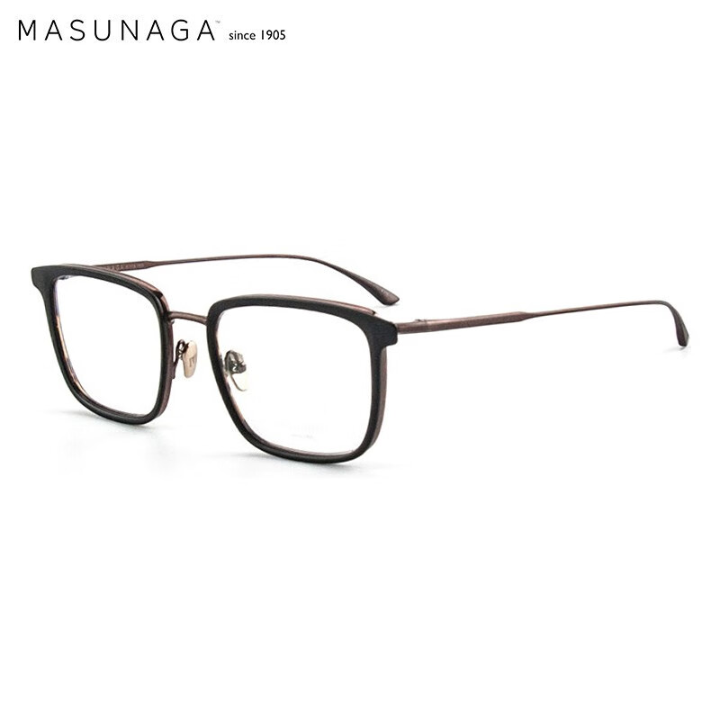 MASUNAGA 增永眼镜框男女潮流日本手工制作 方框钛+板材远近视光学眼镜架EMPIRE I #19 黑框棕架 52mm