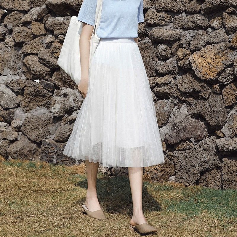 夏天下半身长裙沙沙裙少女高中大学生半截裙小个子网纱裙半身裙仙女