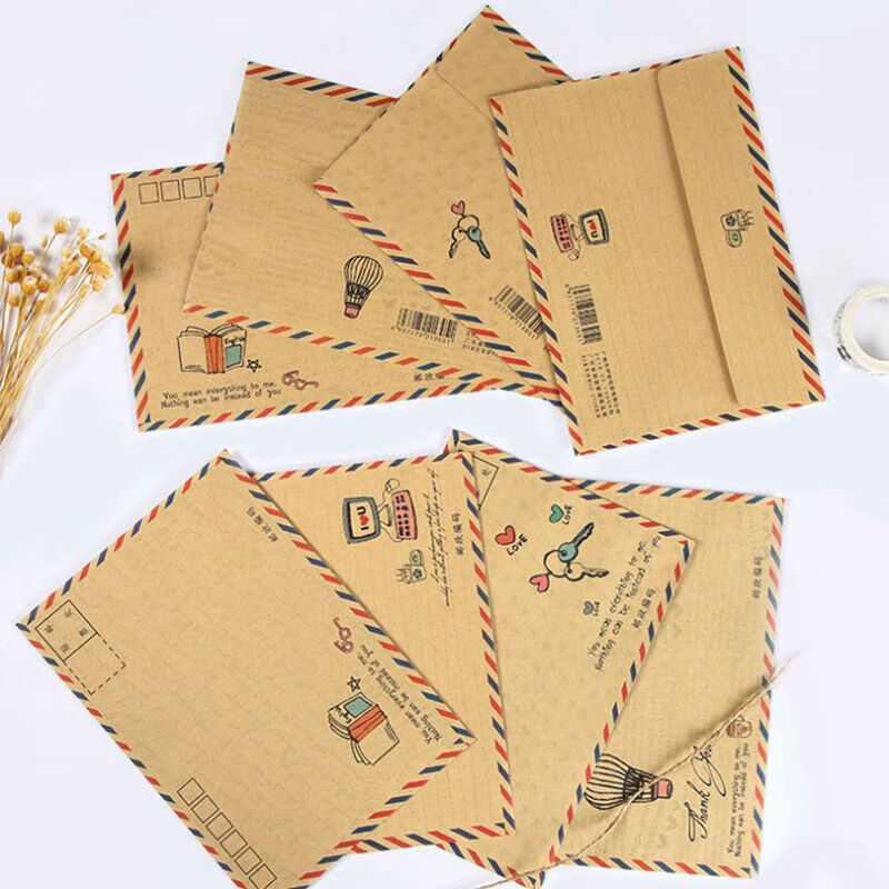 可邮寄小清新ins可爱复古创意情书牛皮纸信封信纸套装日系明信片 8张