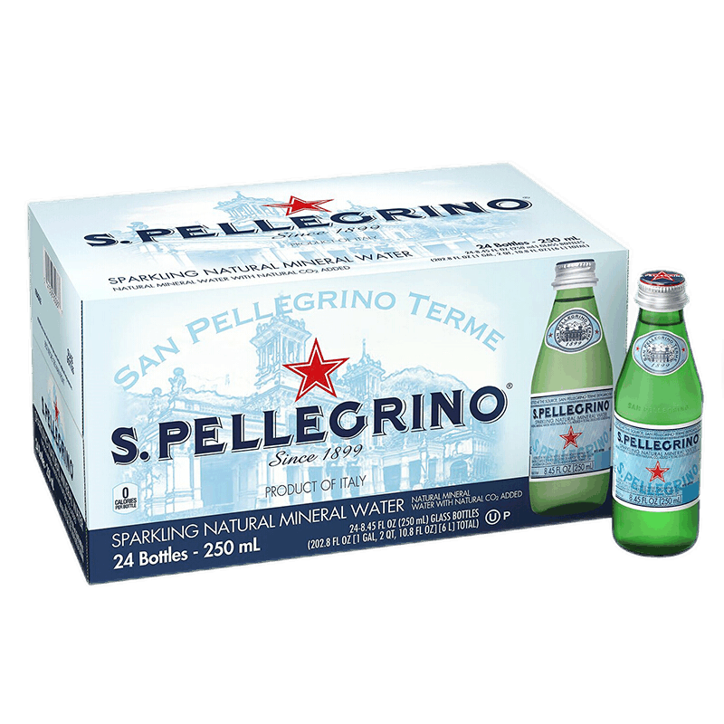 圣培露（SANPELLEGRINO）意大利原裝進(jìn)口 含氣天然礦泉水 氣泡水【中英文隨機(jī)發(fā)貨】 250mL24瓶1箱【玻璃瓶】